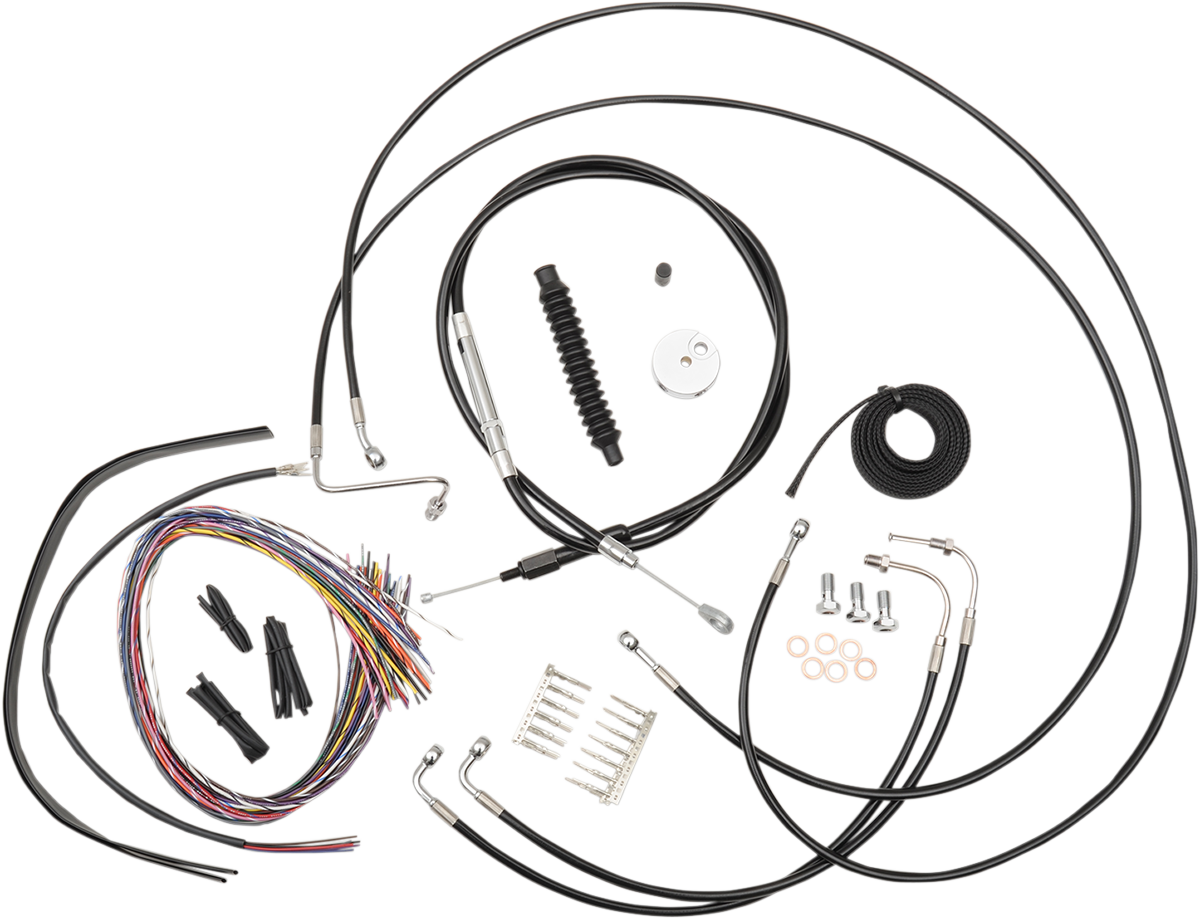 LA CHOPPERS Handlebar Cable/Brake Line Kit - Complete - 15" - 17" Handlebars - Black Vinyl LA-8051KT2-16B