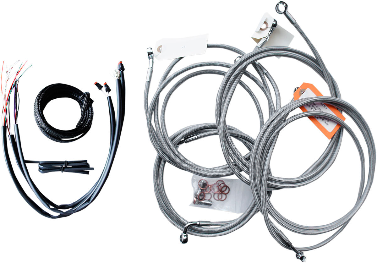 LA CHOPPERS Handlebar Cable/Brake Line Kit - Complete - Mini Handlebars - Stainless LA-8052KT2-08