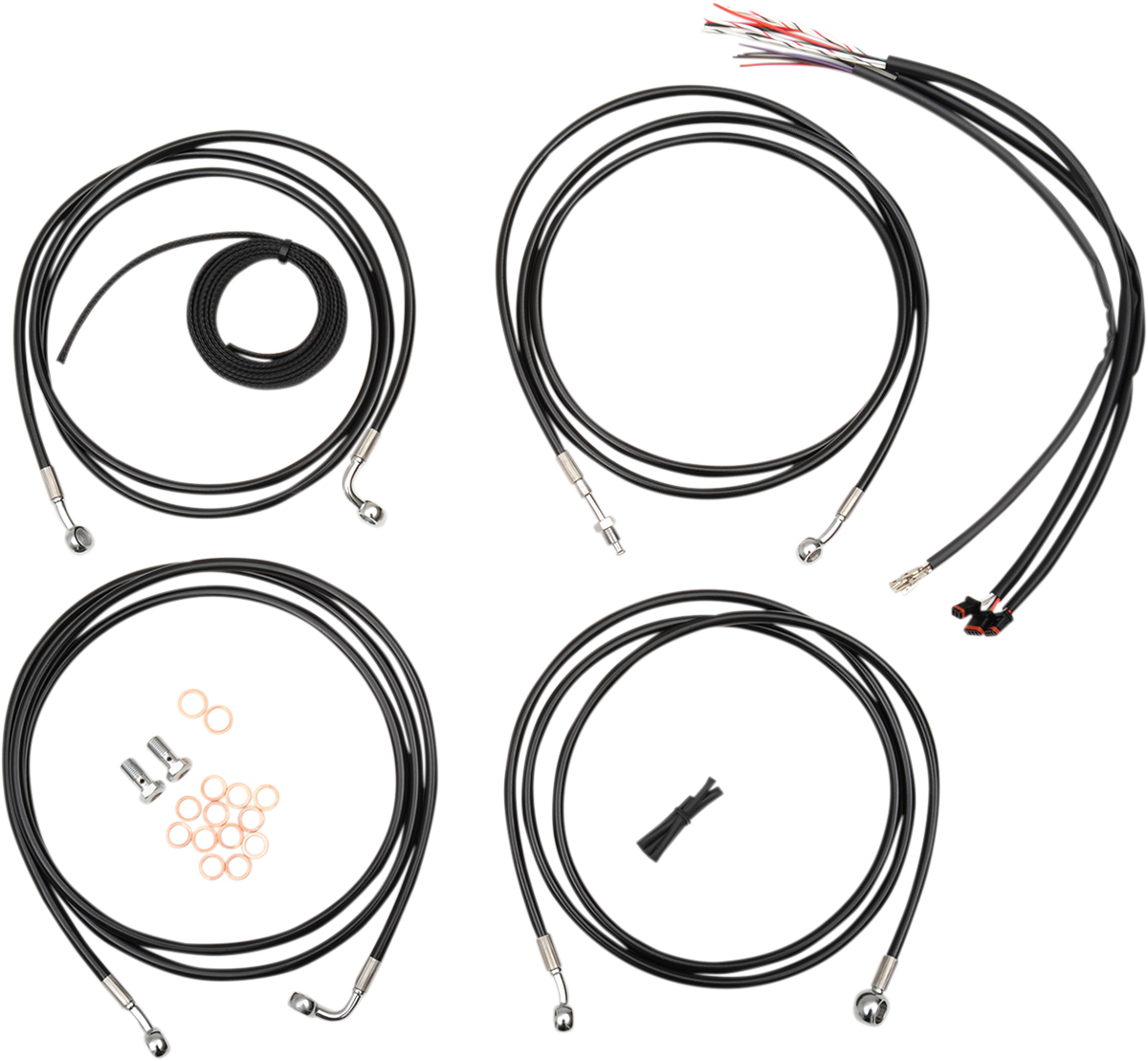 LA CHOPPERS Handlebar Cable/Brake Line Kit - Complete - 18" - 20" Handlebars - Black Vinyl LA-8052KT2-19B
