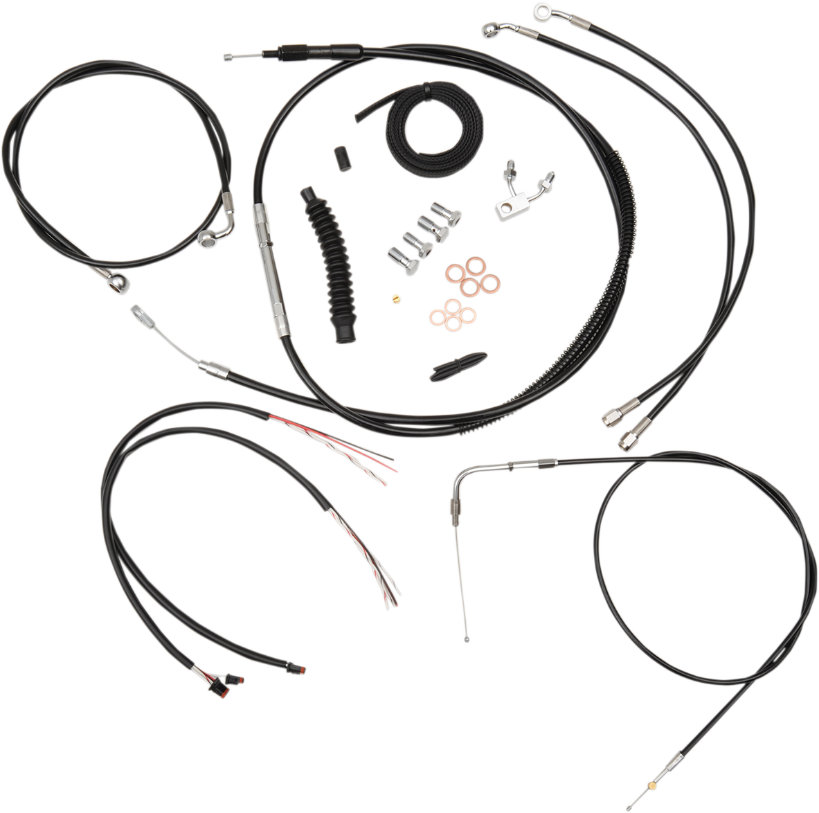LA CHOPPERS Handlebar Cable/Brake Line Kit - Complete - 18" - 20" Handlebars - Black Vinyl LA-8150KT2-19B