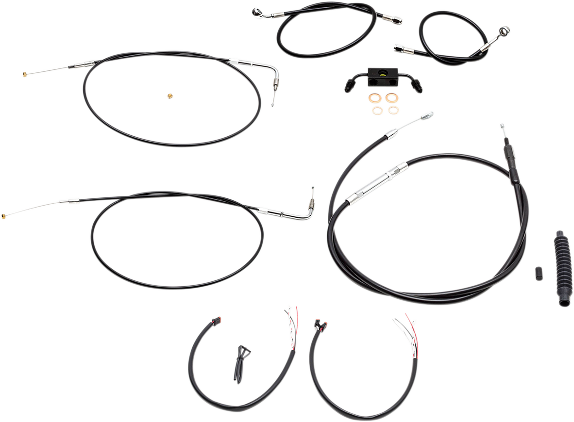 LA CHOPPERS Handlebar Cable/Brake Line Kit - Complete - 15" - 17" Handlebars - Black Vinyl LA-8211KT2-16B