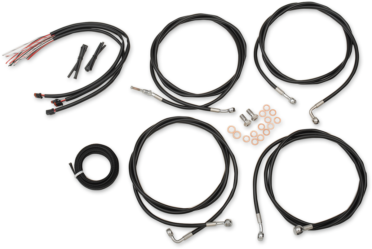 LA CHOPPERS Handlebar Cable/Brake Line Kit - Complete - 12" - 14" Handlebars - Black Vinyl LA-8054KT2-13B