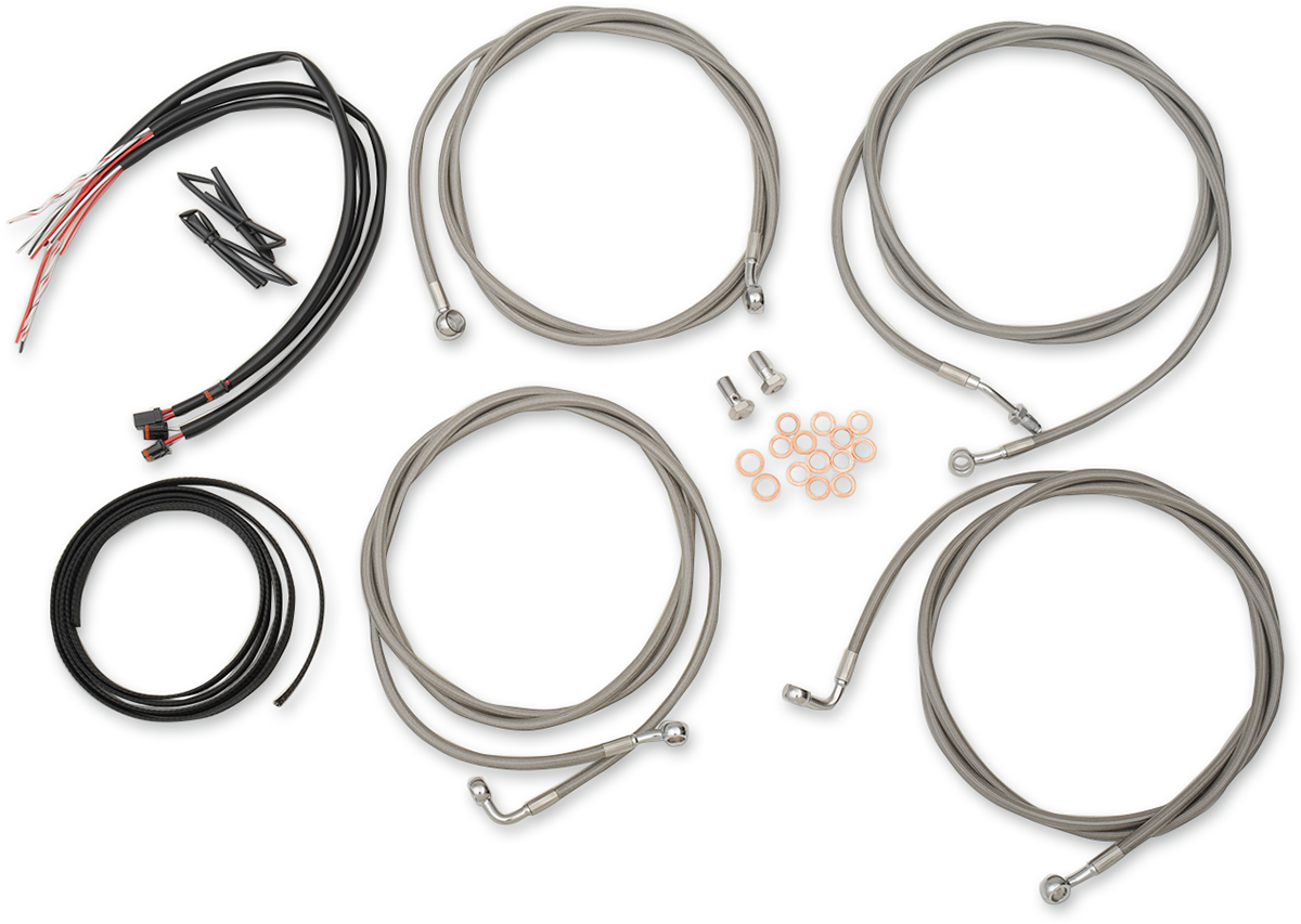 LA CHOPPERS Handlebar Cable/Brake Line Kit - Complete - 12" - 14" Handlebars - Stainless LA-8054KT2-13