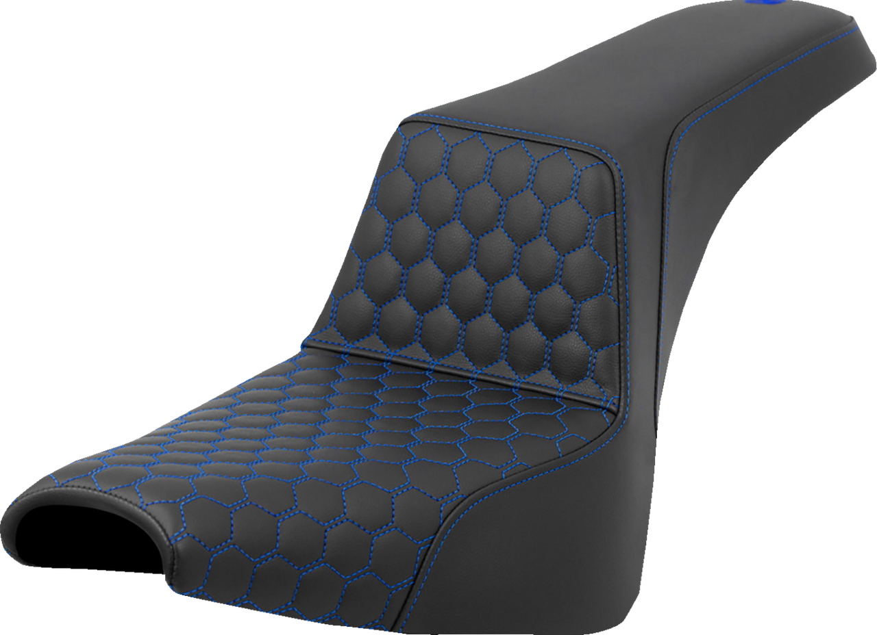 SADDLEMEN Step-Up Seat - Honeycomb - Blue Stitching - FXBB/FXST '18-'24 A818-30-177BLU