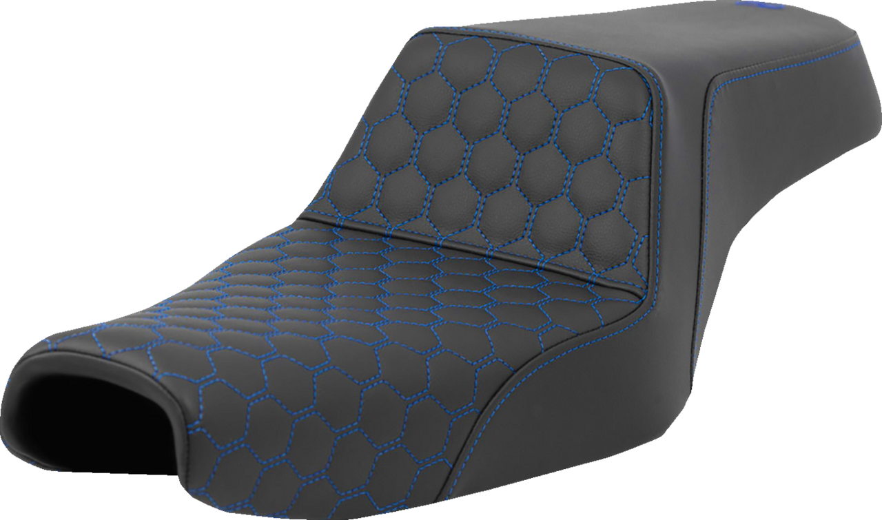 SADDLEMEN Step-Up Seat - Honeycomb - Blue Stitching - 3.3 Gal Tank - Sportster '04-'22 A807-11-177BLU