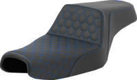 Thumbnail for SADDLEMEN Step-Up Seat - Honeycomb - Blue Stitching - 3.3 Gal Tank - Sportster '04-'22 A807-11-177BLU