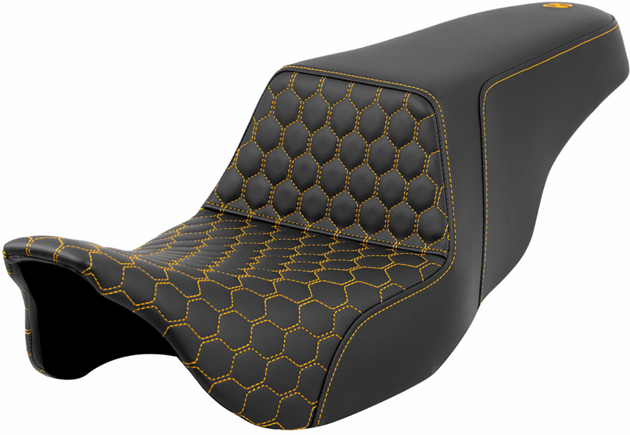 SADDLEMEN Step-Up Seat - Honeycomb - Gold Stitching - FL '08-'23 A808-07B-177GOL