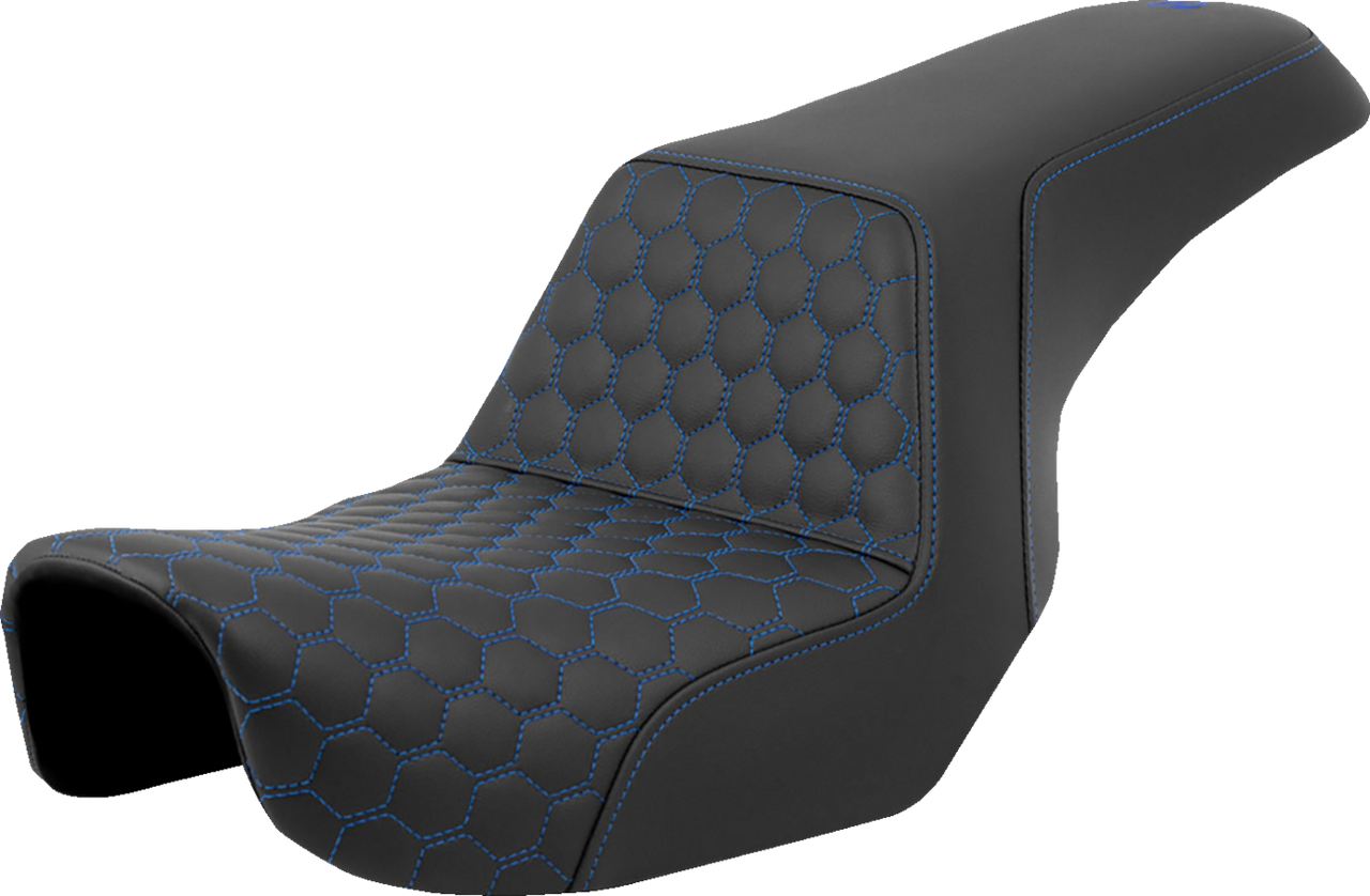 SADDLEMEN Step-Up Seat - Honeycomb - Blue Stitching - Dyna '06-'17 A806-04-177BLU