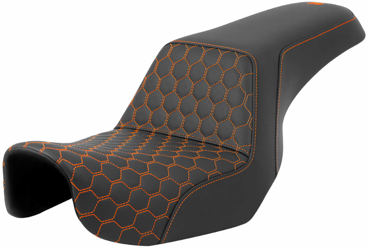 SADDLEMEN Step-Up Seat - Honeycomb - Orange Stitching - Dyna '06-'17 A806-04-177ORA