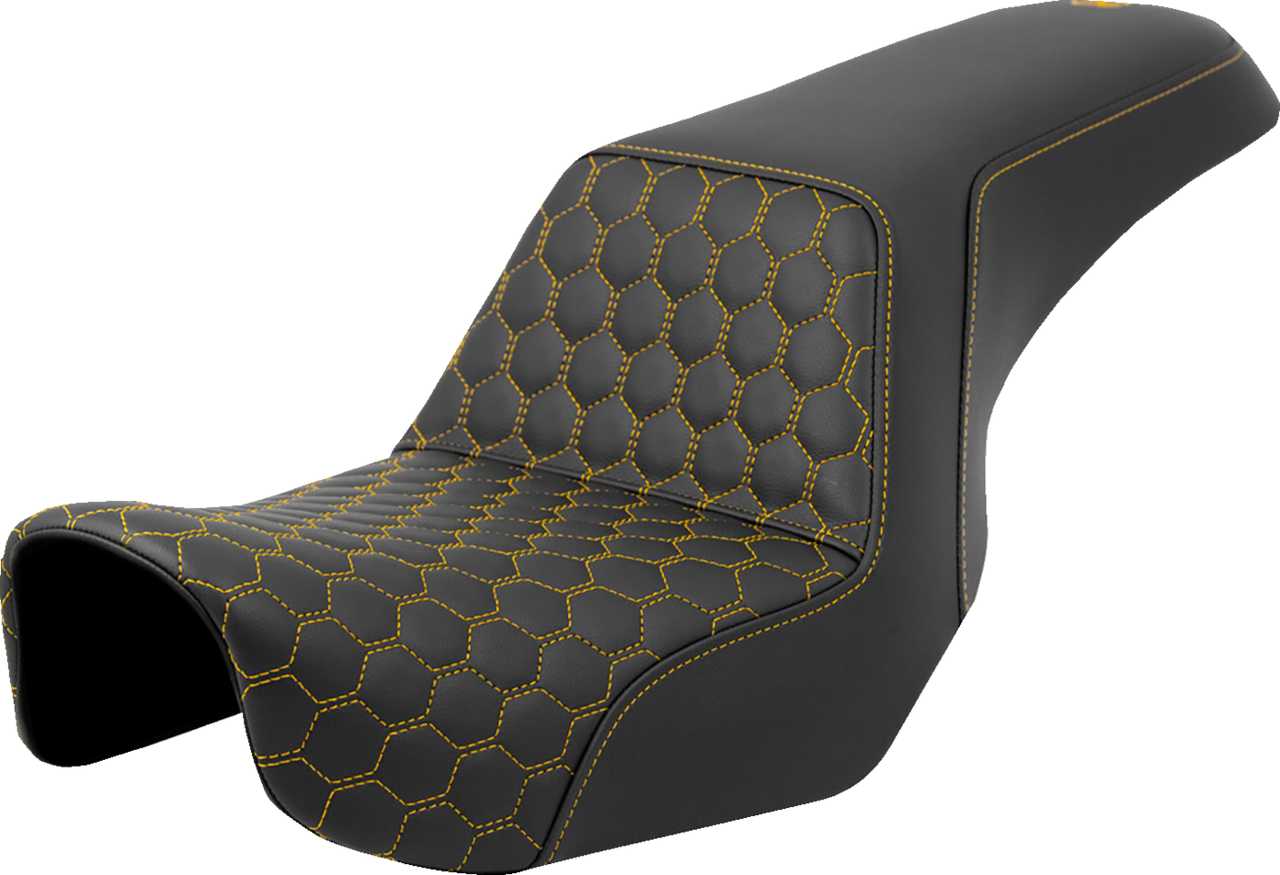 SADDLEMEN Step-Up Seat - Honeycomb - Gold Stitching - Dyna '06-'17 A806-04-177GOL