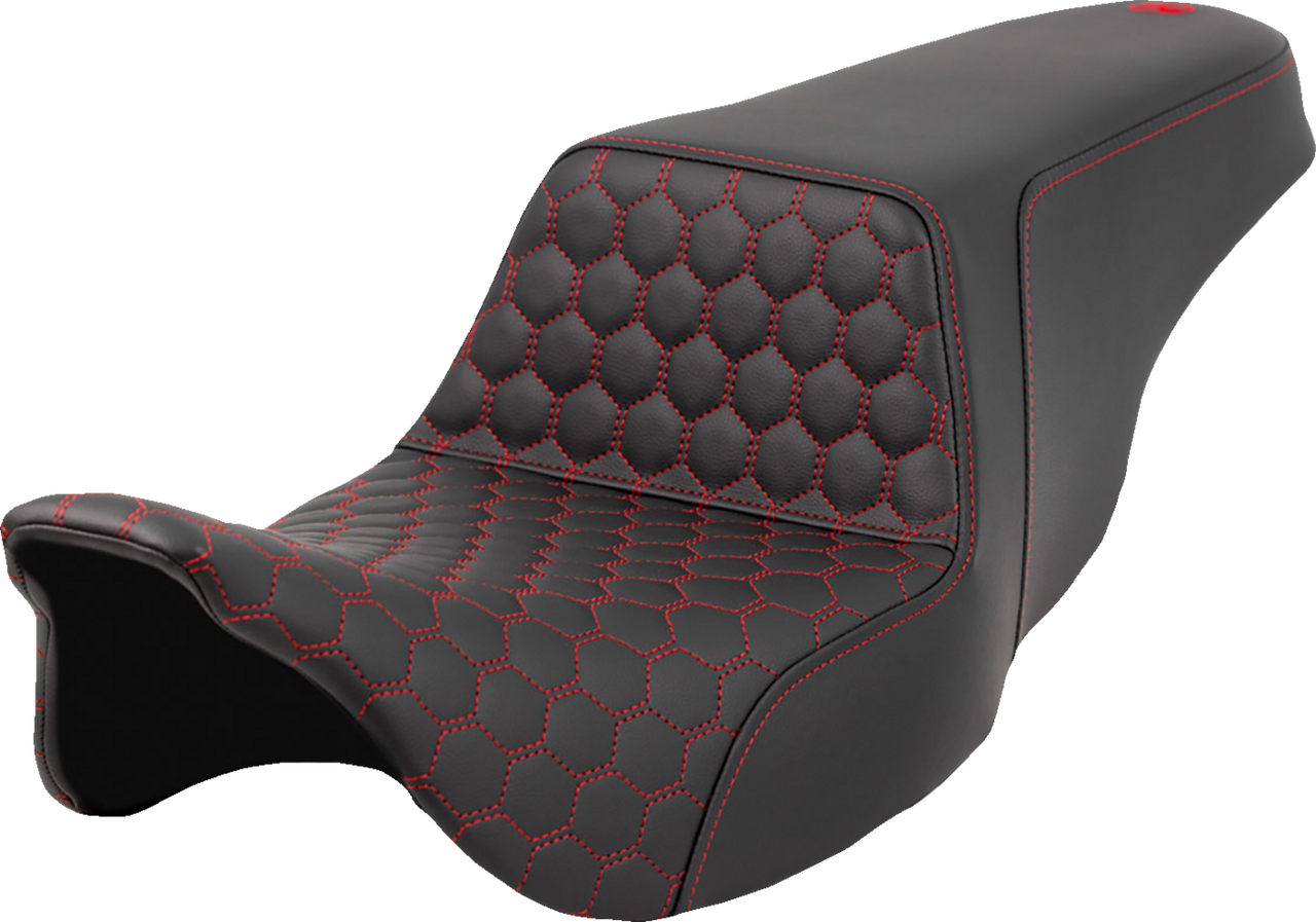 SADDLEMEN Step-Up Seat - Honeycomb - Red Stitching - FL '08-'23 A808-07B-177RED