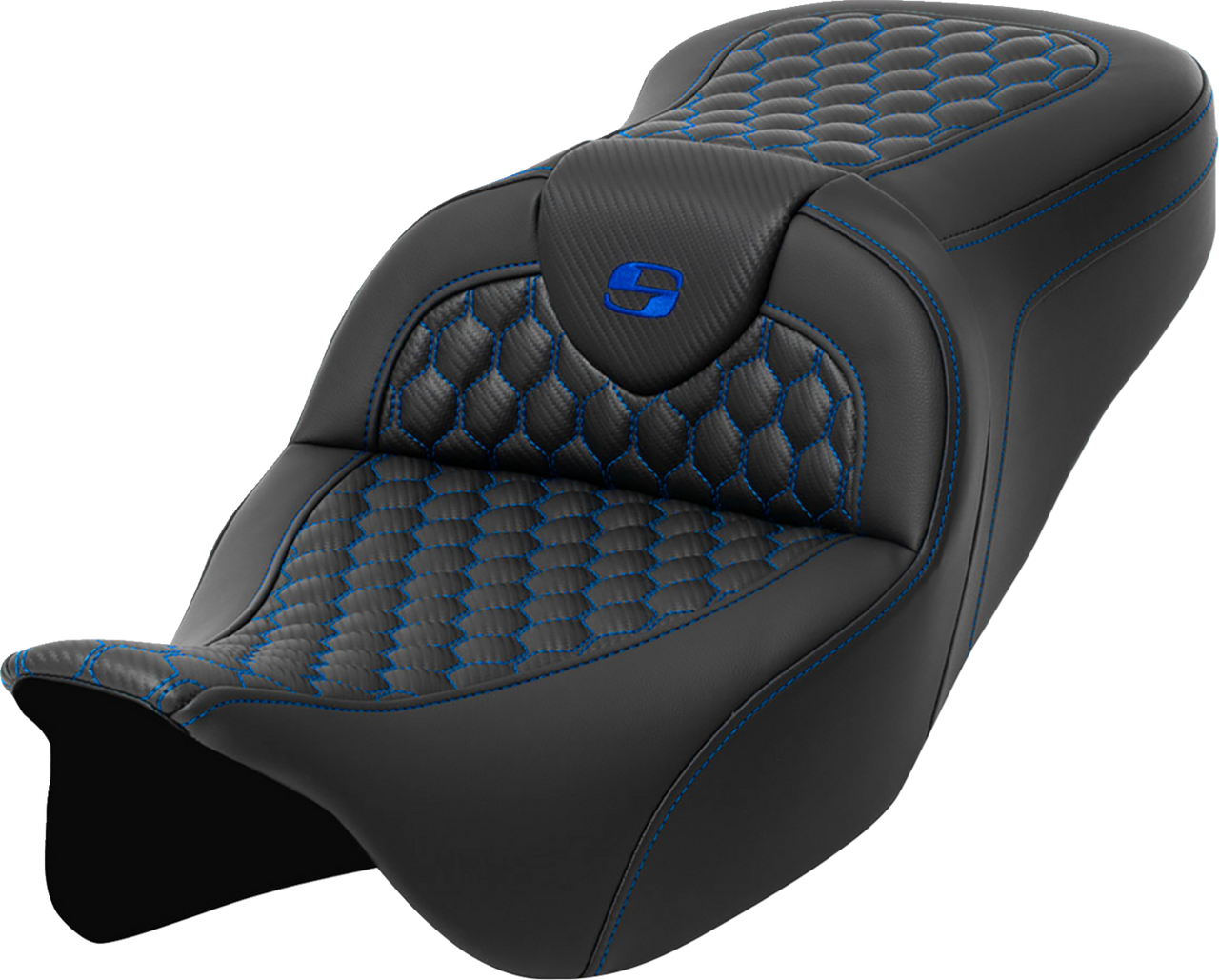 SADDLEMEN RoadSofa* Seat - Honeycomb - Blue Stitch - without Backrest - FLH/FLT '08-'23 A808-07B-189BLU
