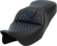 Thumbnail for SADDLEMEN RoadSofa* Seat - Honeycomb - Blue Stitch - without Backrest - FLH/FLT '08-'23 A808-07B-189BLU