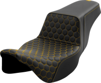 Thumbnail for SADDLEMEN Step-Up Seat - Honeycomb - Extended Reach - Gold Stitching - FL '08-'23 A808-07B-178GOL