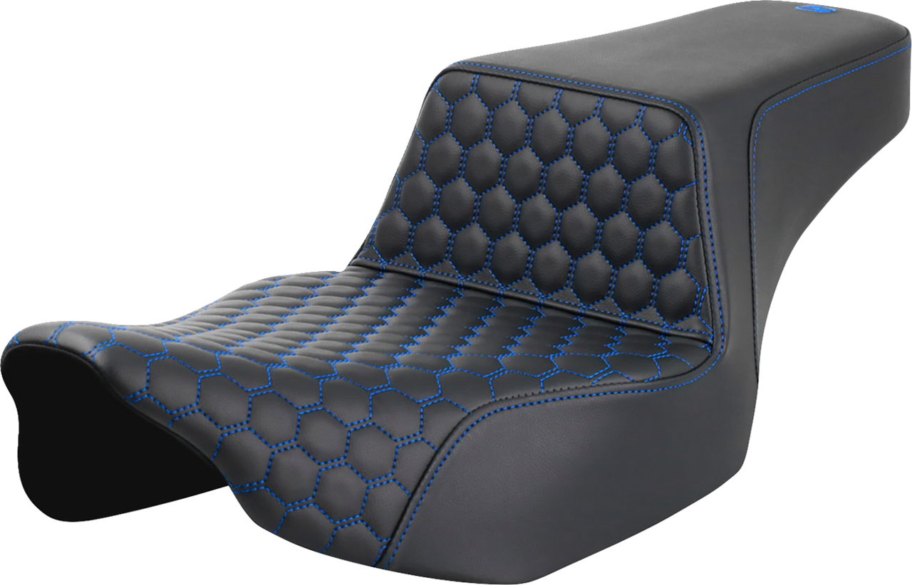 SADDLEMEN Step-Up Seat - Extended Reach - Front Honeycomb - Blue Stitch - FL '23-'24 823-07-17801