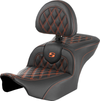 Thumbnail for SADDLEMEN RoadSofa* Seat - with Backrest - Lattice Stitch - Orange Stitch - FLTR/FLHX '23-'24 823-07-182B3