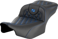 Thumbnail for SADDLEMEN Roadsofa* Extended Reach Seat - without Backrest - Lattice Stitch - Blue Stitch - FLTR/FLHX '23-'24 823-07-18401