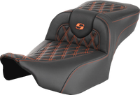 Thumbnail for SADDLEMEN Roadsofa* Extended Reach Seat - without Backrest - Lattice - Orange Stitch - FLTR/FLHX '23-'24 823-07-18403