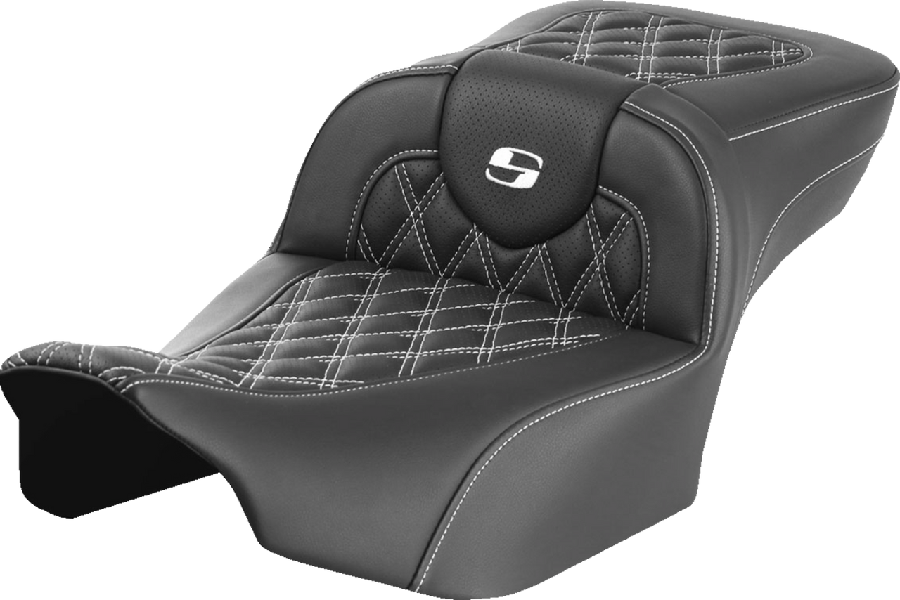 SADDLEMEN Roadsofa* Extended Reach Seat - without Backrest - Lattice Stitch - White Stitch - FLTR/FLHX '23-'24 823-07-18406
