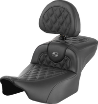 Thumbnail for SADDLEMEN Roadsofa* Extended Reach Seat - with Backrest - Lattice Stitch - Gray Stitch - FLTR/FLHX '23-'24 823-07-184B2