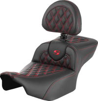 Thumbnail for SADDLEMEN Roadsofa* Extended Reach Seat - with Backrest - Lattice Stitch - Red Stitch - FLTR/FLHX '23-'24 823-07-184B4