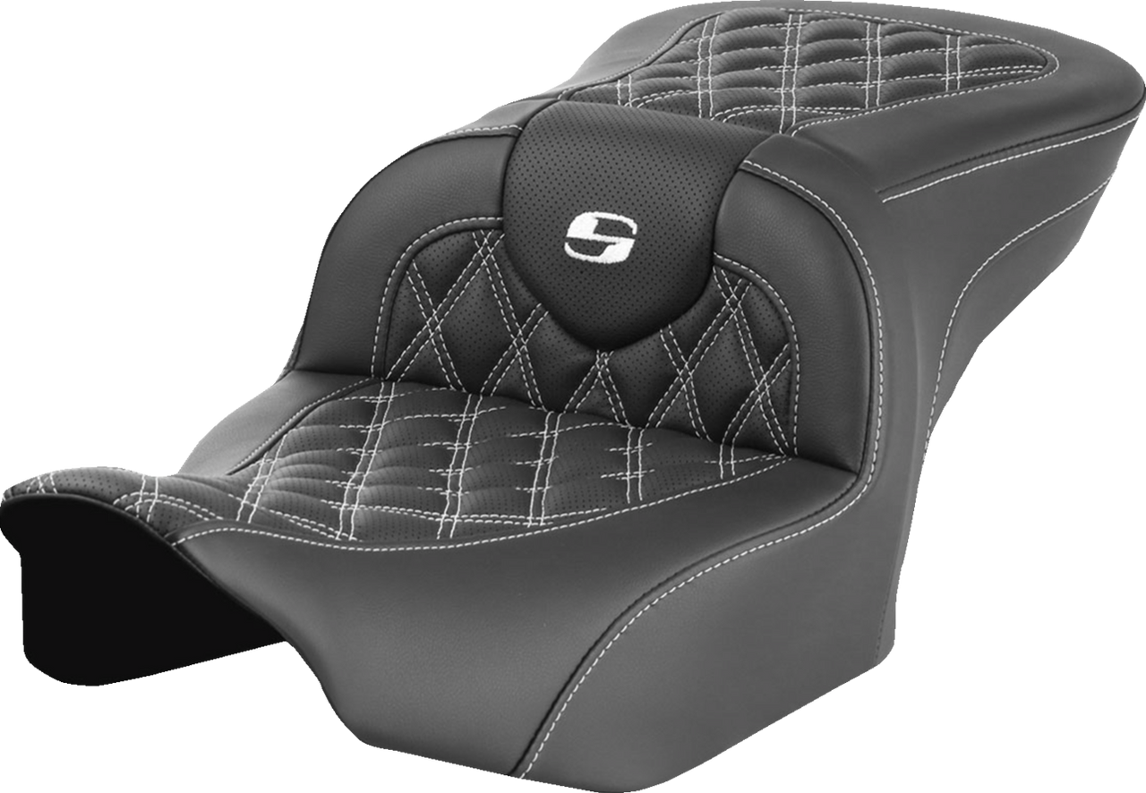 SADDLEMEN RoadSofa* Seat - without Backrest - Lattice Stitch - White Stitch - FLTR/FLHX '23-'24 823-07-18206