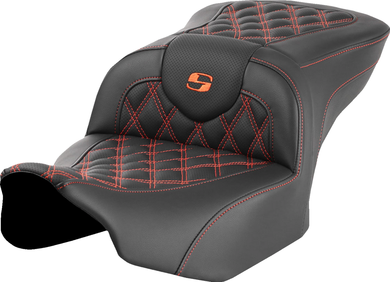 SADDLEMEN Roadsofa* Seat - without Backrest - Orange Lattice Stitch - FLTR/FLHX '23-'24 823-07-18203