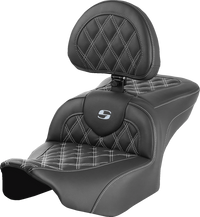 Thumbnail for SADDLEMEN RoadSofa* Seat - with Backrest - Lattice Stitch - Silver Stitch - FLTR/FLHX '23-'24 823-07-182B5