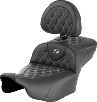 Thumbnail for SADDLEMEN Roadsofa* Extended Reach Seat - with Backrest - Lattice Stitch - Silver Stitch - FLTR/FLHX '23-'24 823-07-184B5