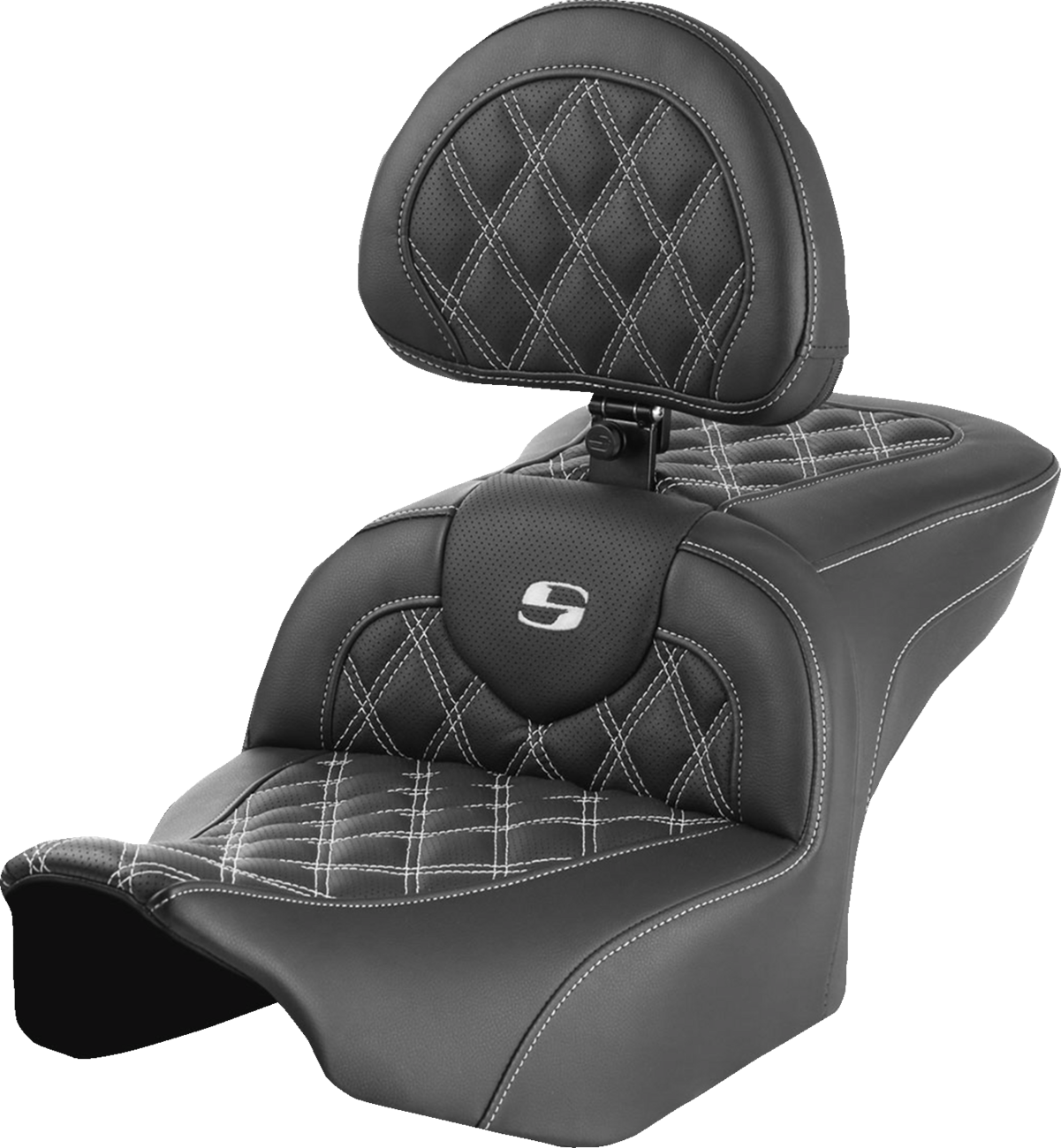 SADDLEMEN RoadSofa* Seat - with Backrest - Lattice Stitch - White Stitch - FLTR/FLHX '23-'24 823-07-182B6