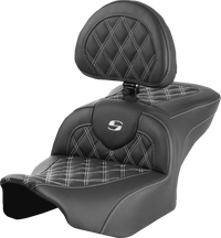 Thumbnail for SADDLEMEN RoadSofa* Seat - with Backrest - Lattice Stitch - White Stitch - FLTR/FLHX '23-'24 823-07-182B6