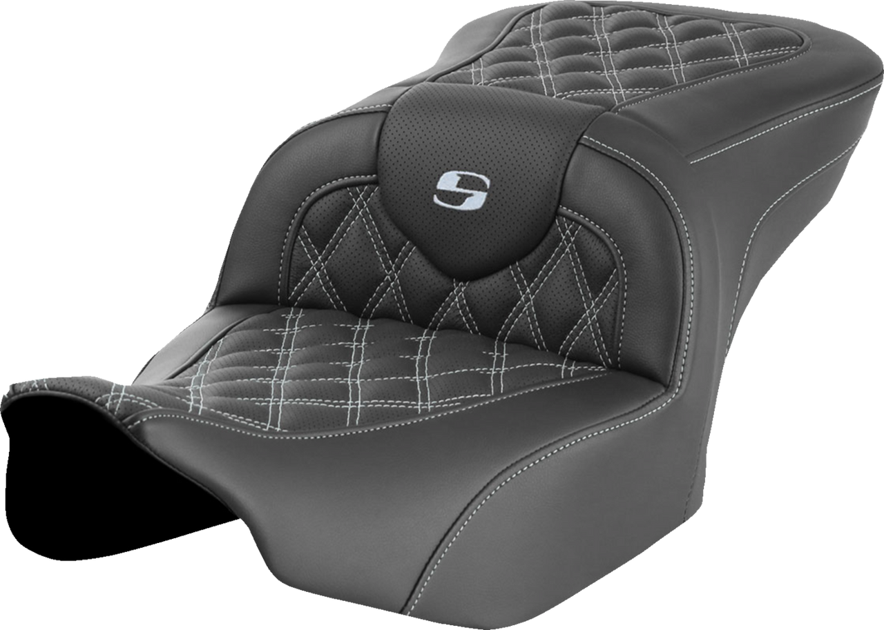 SADDLEMEN RoadSofa* Seat - without Backrest - Lattice Stitch - Silver Stitch - FLTR/FLHX '23-'24 823-07-18205