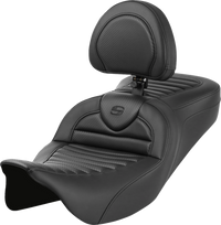 Thumbnail for SADDLEMEN Roadsofa* Seat - with Backrest - Tuck-n-Roll - Carbon Fiber - FL '08-'23 808-07B-204B0