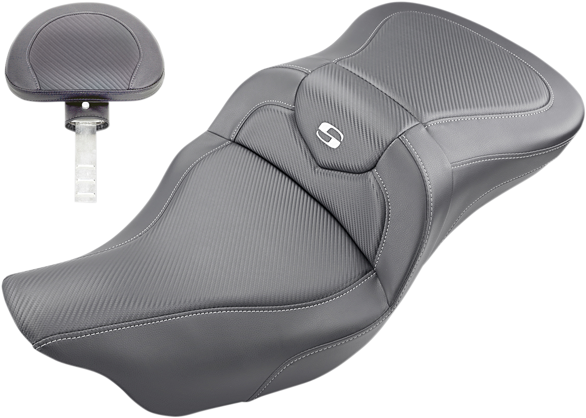 SADDLEMEN Roadsofa* Seat - Carbon Fiber - with Backrest - Black - '09-'23 FLHTCUTG 808-07B-185TBR