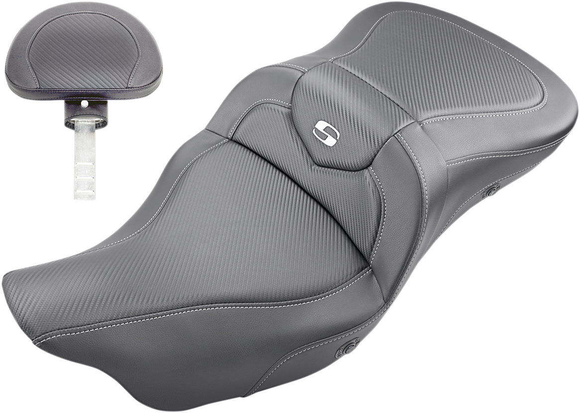 SADDLEMEN Roadsofa* Seat - Heated - Carbon Fiber - with Backrest - Black - '09-'23 FLHTCUTG 808-07B-185TBRH