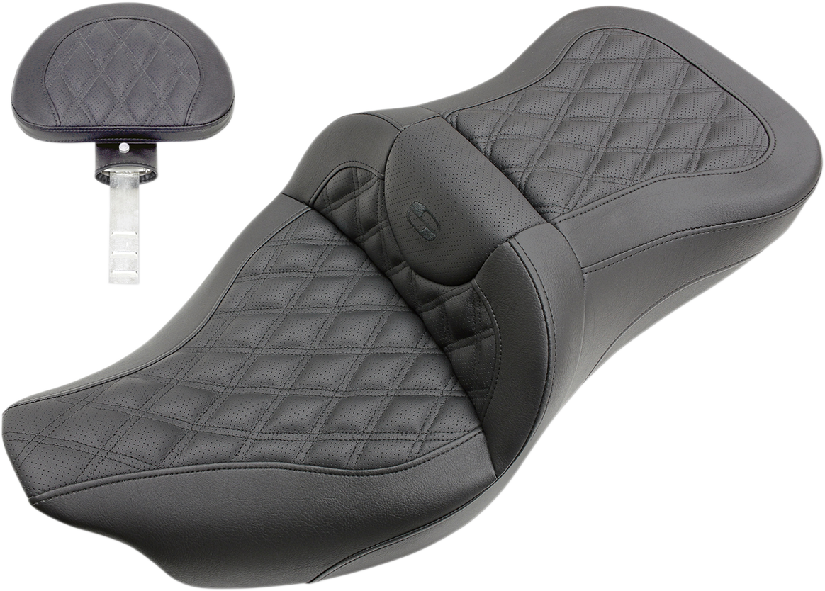 SADDLEMEN Roadsofa* Seat - Full Lattice Stitch - with Backrest - Black - '09-'23 FLHTCUTG 808-07B-182TBR