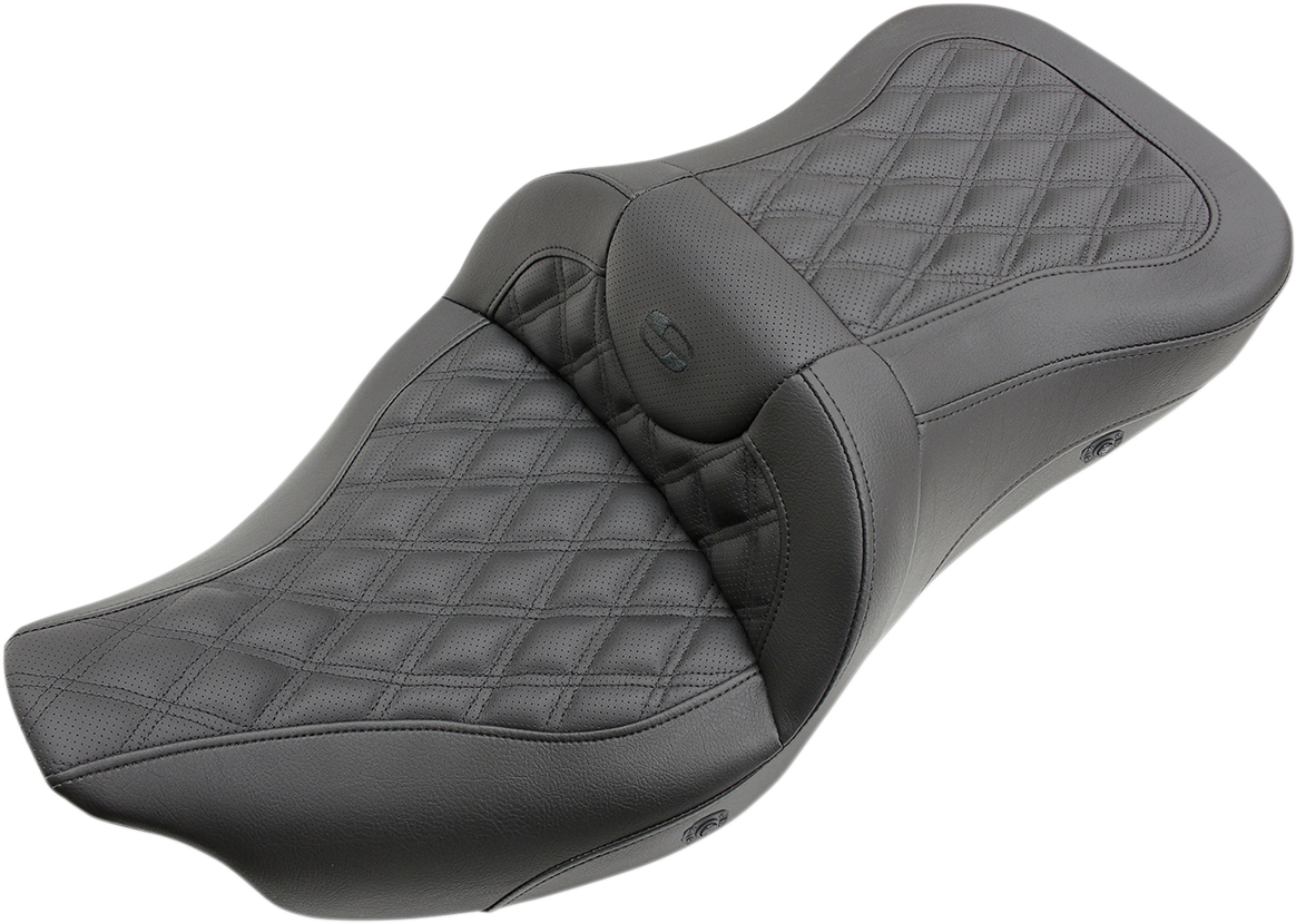 SADDLEMEN Roadsofa* Seat - Heated - Full Lattice Stitch - without Backrest - Black - '09-'23 FLHTCUTG 808-07B-182THC