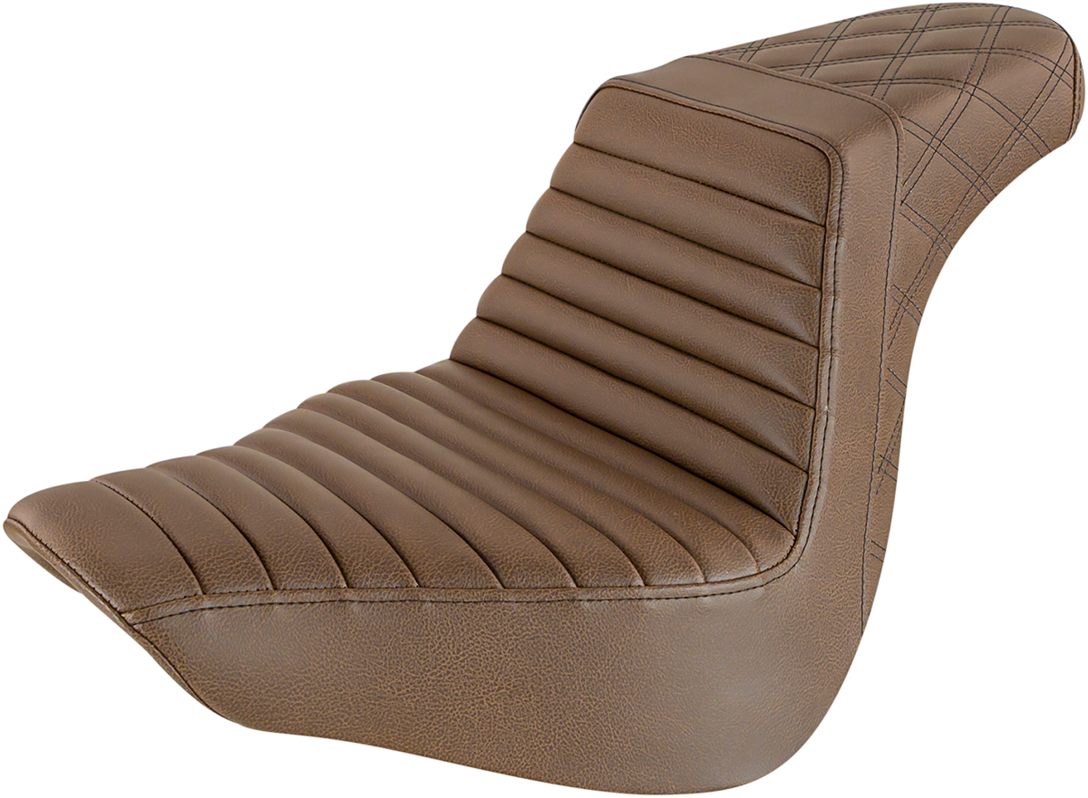 SADDLEMEN Step-Up Seat - Front Tuck-n-Roll/Rear Lattice Stitch - Brown - FL/FX '18-'23 818-27-176BR