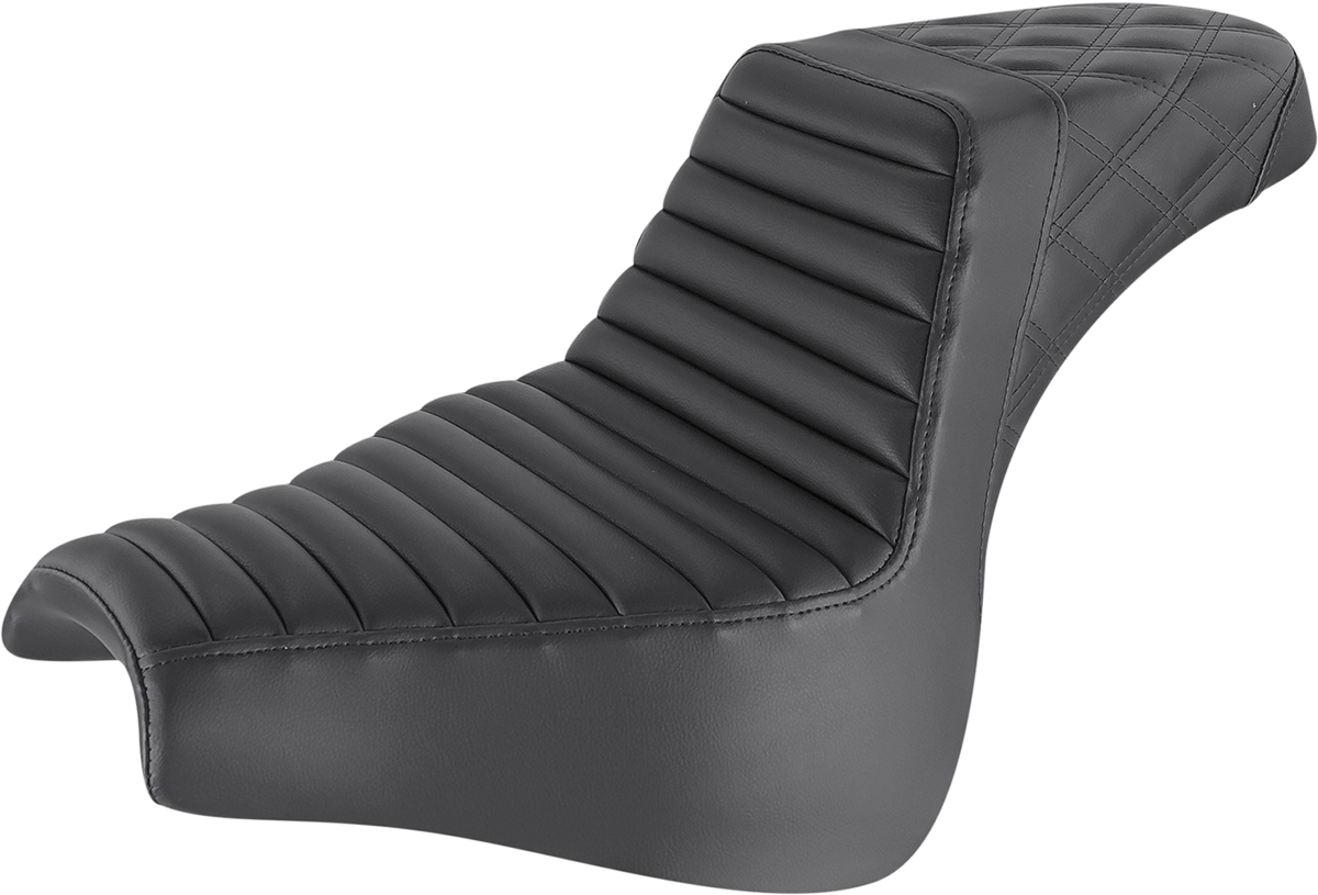 SADDLEMEN Step-Up Seat - Front Tuck-n-Roll/Rear Lattice Stitch - Black 818-28-176