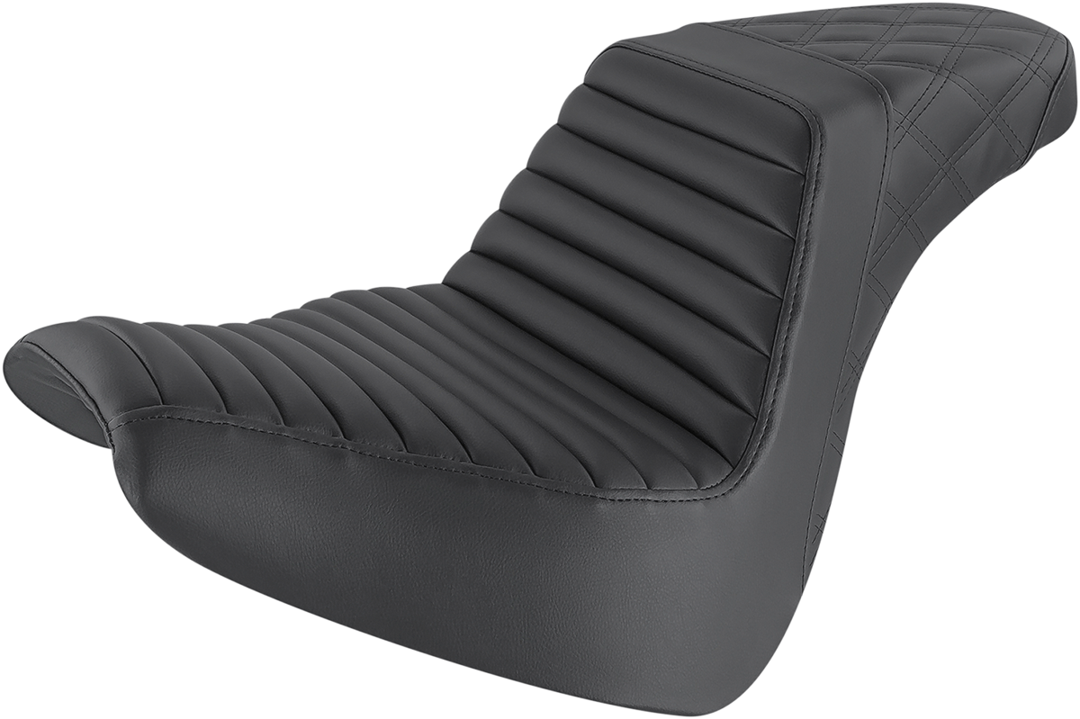 SADDLEMEN Step-Up Seat - Front Tuck-n-Roll/Rear Lattice Stitch - Black - FXBR/S '18-'20 818-31-176