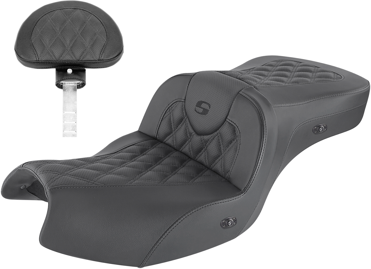 SADDLEMEN Roadsofa* Seat - With Backrest - Full Lattice Stitch - Black - Heated - GL I20-06-182BRHCT