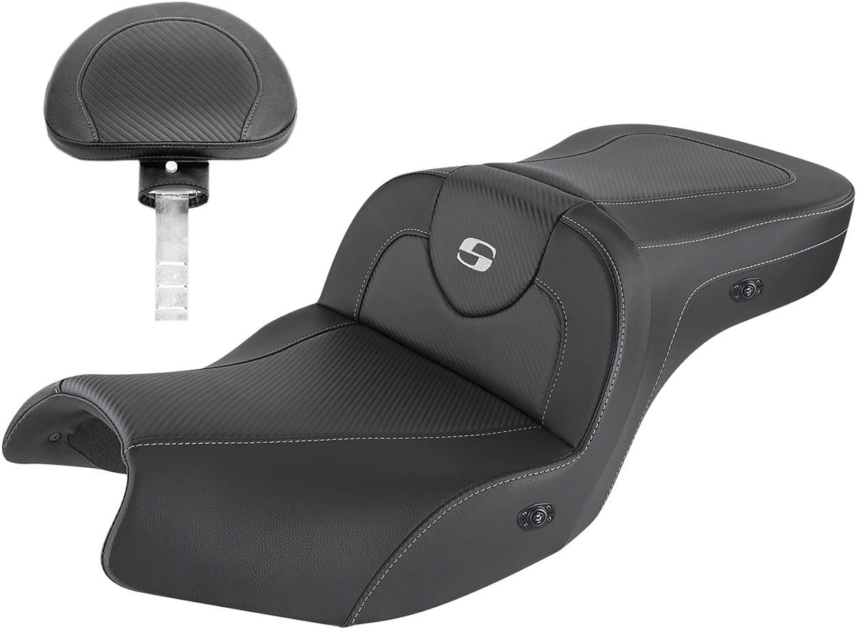 SADDLEMEN Heated Roadsofa* Seat - Carbon Fiber - Includes Backrest - Black - Indian I20-06-185BRHCT