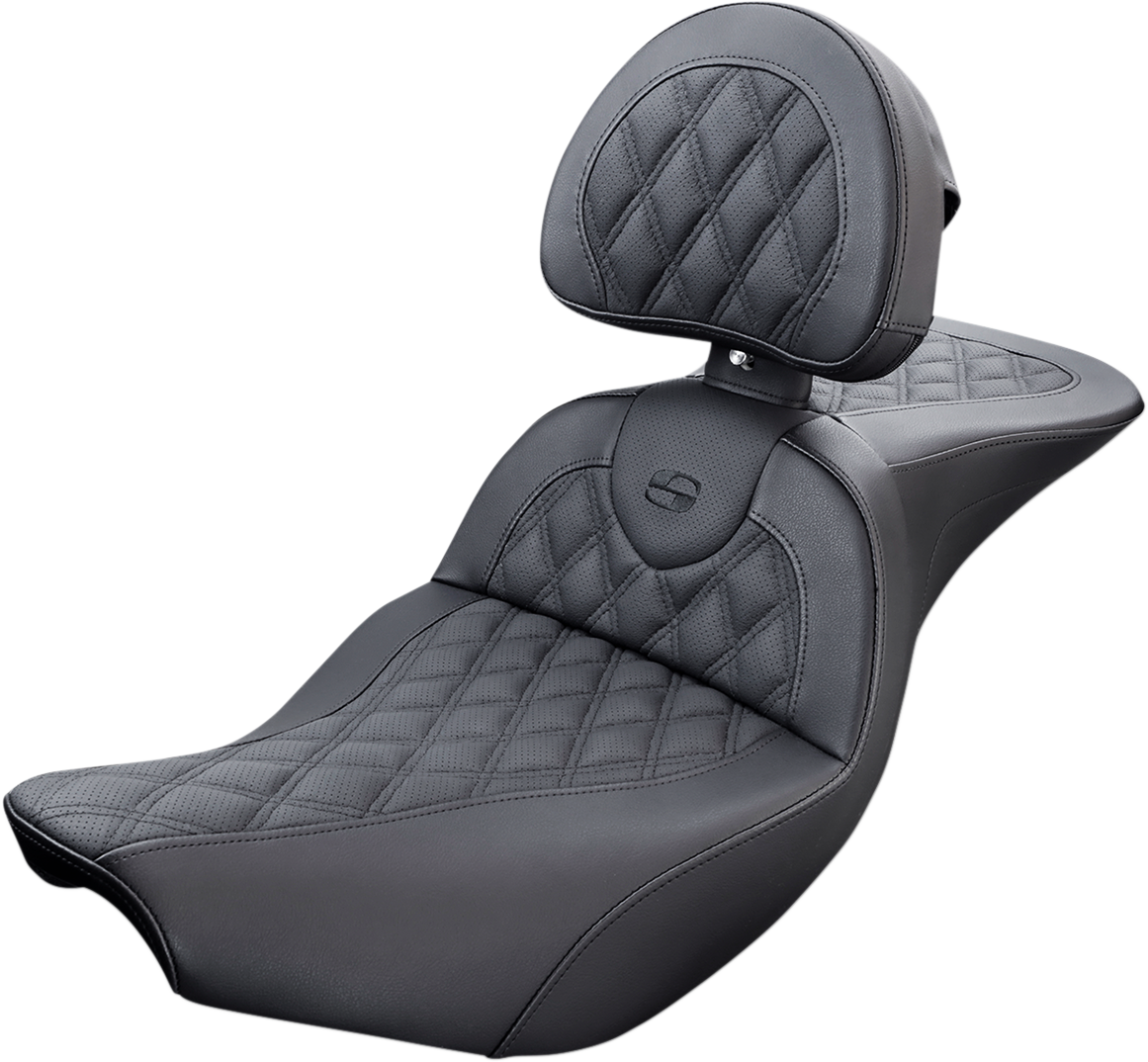 SADDLEMEN Roadsofa* Seat - With Backrest - Full Lattice Stitch - Black - Indian I14-07-182BR