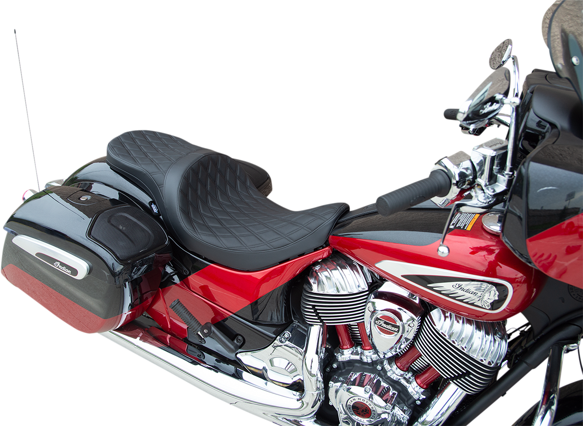 DRAG SPECIALTIES Low Profile Touring Seat - Double Diamond w/ Black Stitching - Indian '14-'22 0810-2258