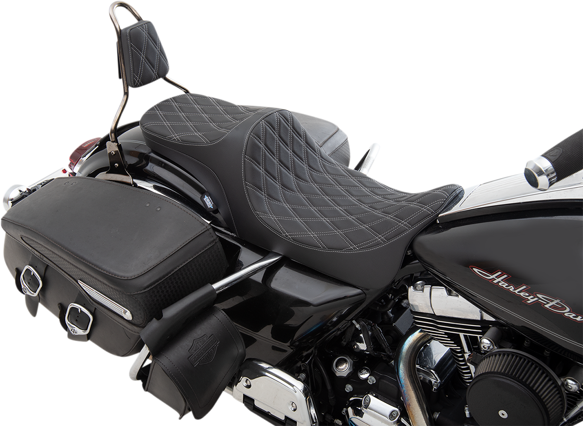 DRAG SPECIALTIES Predator III 2-Up Seat - Double Diamond - Silver Thread - FL '08-'22 0801-1305