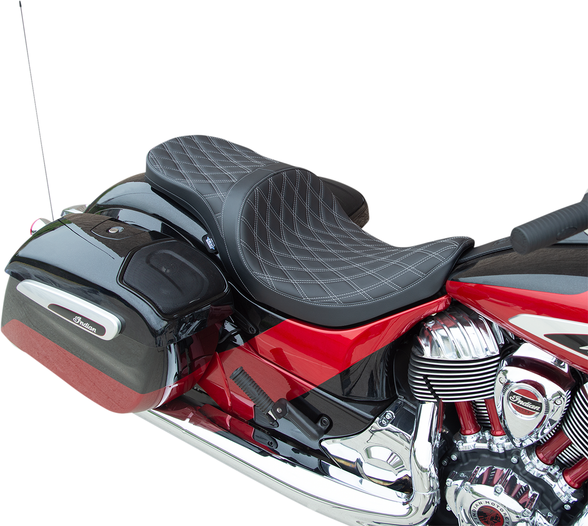 DRAG SPECIALTIES Low Profile Touring Seat - Double Diamond w/ Silver Stitching - indian '14-'22 0810-2260