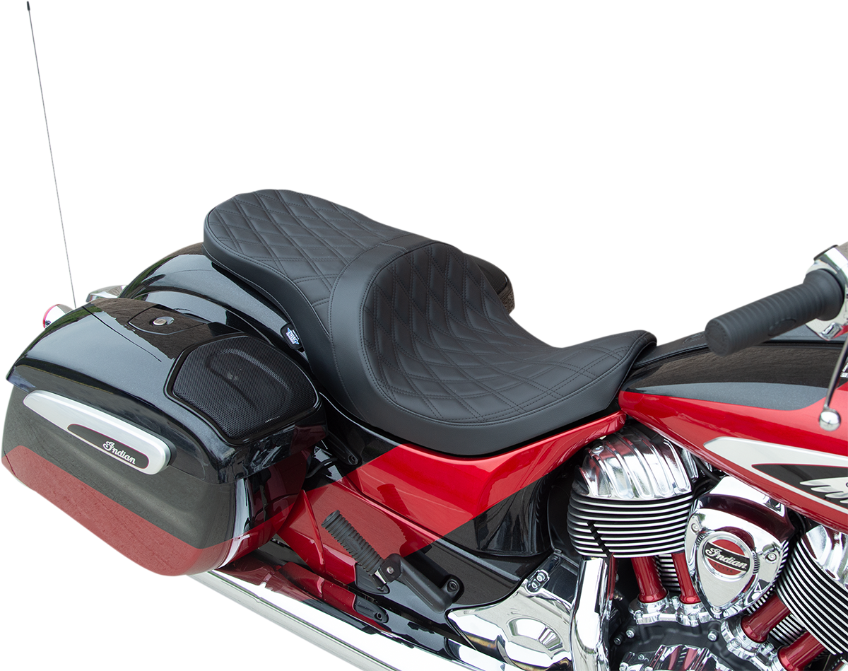 DRAG SPECIALTIES Low Profile Touring Seat - Double Diamond - Black Stitch - Solar Reflective - Indian '14-'22 0810-2274