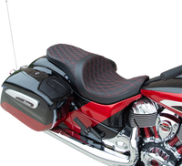 Thumbnail for DRAG SPECIALTIES Low Profile Touring Seat - Double Diamond - Red Stitch - Solar Reflective - Indian '14-'22 0810-2276