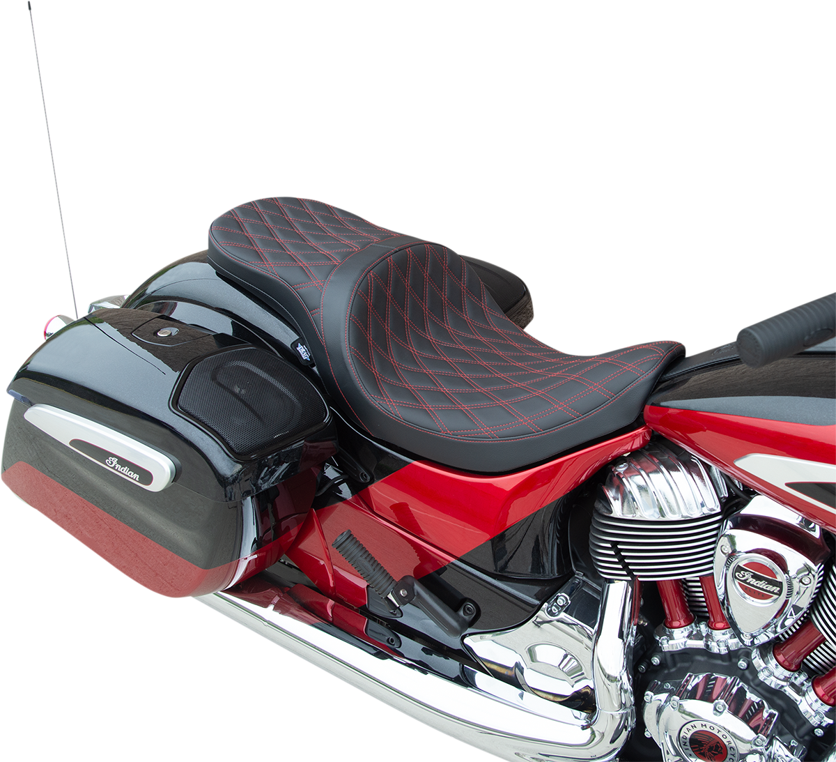 DRAG SPECIALTIES Low Profile Touring Seat - Double Diamond w/ Red Stitching - Indian '14-'22 0810-2261