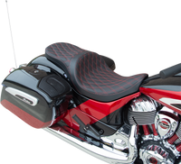 Thumbnail for DRAG SPECIALTIES Low Profile Touring Seat - Double Diamond w/ Red Stitching - Indian '14-'22 0810-2261